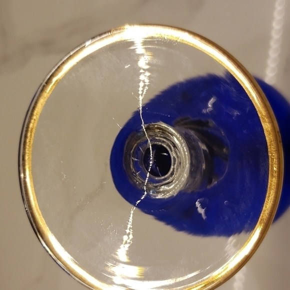 𝅺COBALT Blue Glass blown flute vase swirled foot gold gilded design 10.5" - Picture 6 of 10